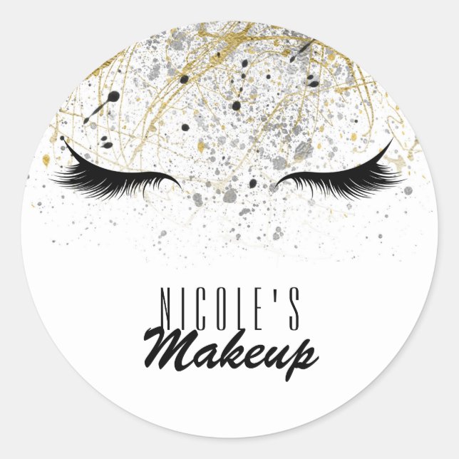 Modern Glam Gold Silver Black Eyelashes Beauty Classic Round Sticker (Front)
