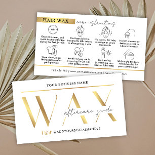 Modern Glam Gold Waxing Aftercare Instructions Business Card