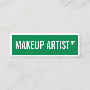 Modern glam green white street sign makeup artist mini business card