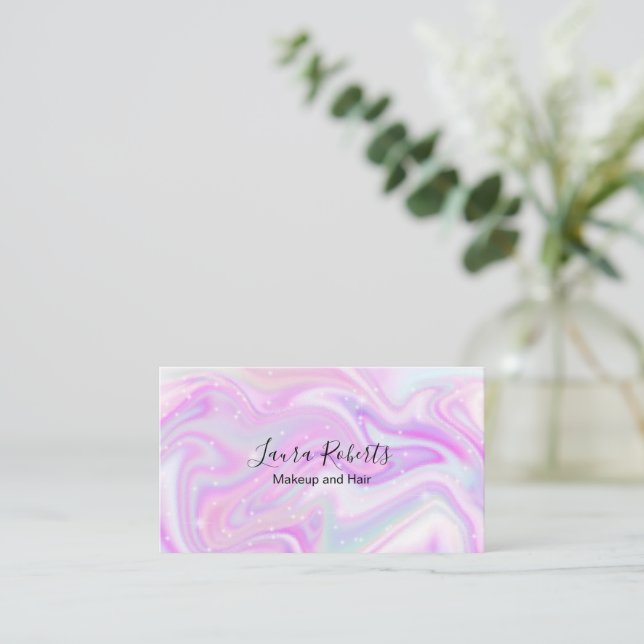 Modern Glam Iridescent Sparkle Holographic Pink Business Card (Standing Front)