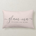 Modern Glam-ma Chic Script Fun Blush Pink Grandma Lumbar Cushion<br><div class="desc">Fun modern Glam-ma throw pillow featuring an ivory handwritten script lettering and your custom text below. Personalise with your own names and date established. This would make the perfect gift for a wonderful grandma for Valentine's Day, Christmas, or the arrival of a new baby. The grey and ivory tones will...</div>