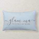 Modern Glam-ma Chic Script Fun Minimalist Grandma  Lumbar Cushion<br><div class="desc">Fun modern Glam-ma throw pillow featuring an ivory handwritten script lettering and your custom text below. Personalise with your own names and date established. This would make the perfect gift for a wonderful grandma for Valentine's Day, Christmas, or the arrival of a new baby. The grey and ivory tones will...</div>