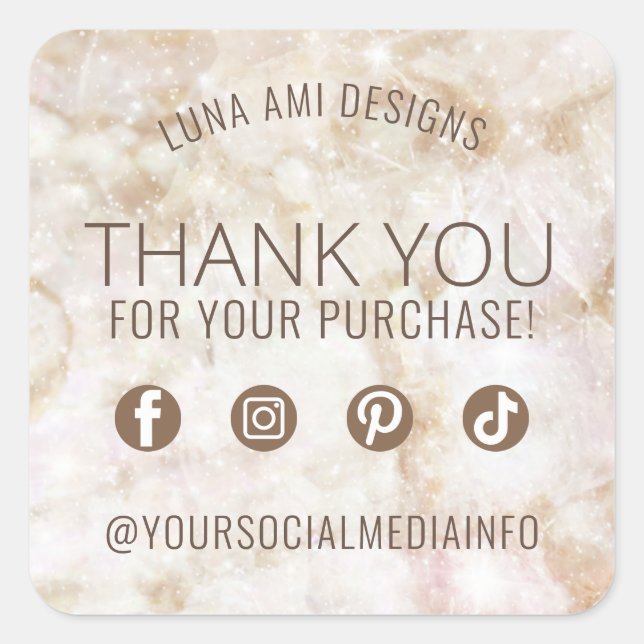 Modern Glam Minimalist Elegant Luxury Thank You Square Sticker (Front)