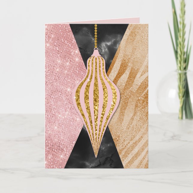 Modern Glam Ornament Christmas Card (Front)