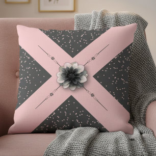 Modern Glam Pink Grey Dahlia Floral Cushion