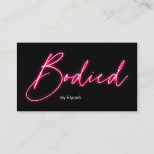 Modern glam pink neon bodied script logo qr code business card