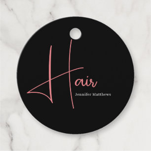 Modern glam pink neon hair technician manicurist favour tags