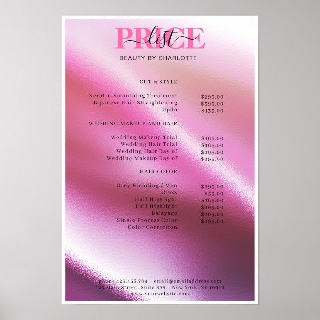 Modern Glam Price List Poster (Front)
