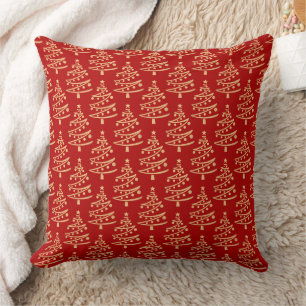 Modern Glam Red and Faux Gold Christmas Tree Cushion