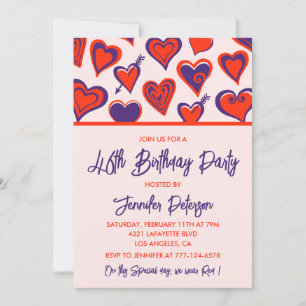Modern Glam Red Pink Heart 46th birthday Invitation