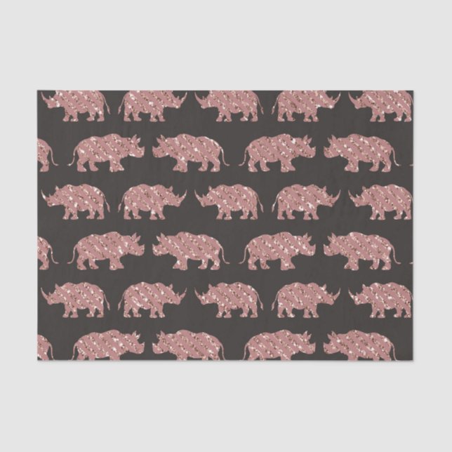 Modern Glam Rose Gold Glitter Striped Rhinos Tissue Paper (Front)