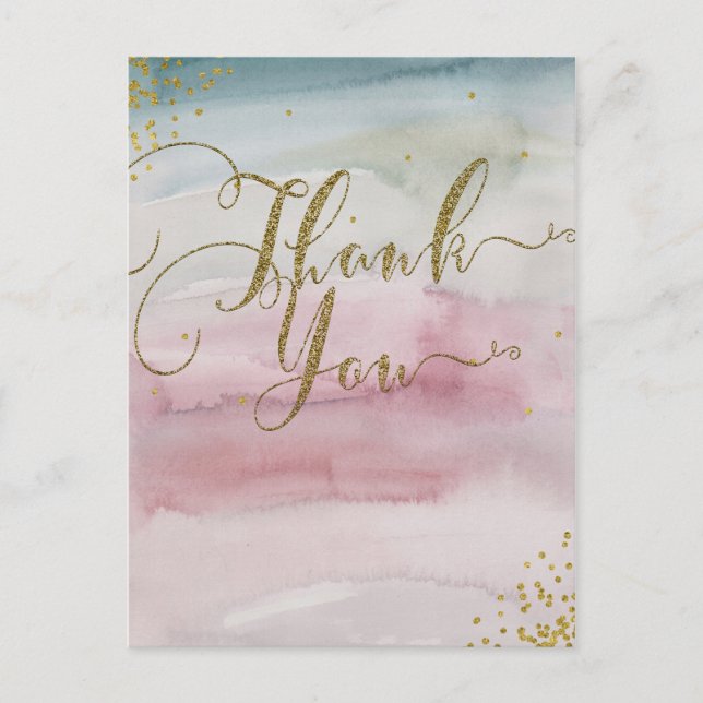 Modern Glam Watercolor Gold  Elegant Thank You Postcard (Front)