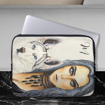 Modern Glam Woman & Husky Wolf Dog Monogram Laptop Sleeve<br><div class="desc">A hand painted powerful portrait of a beautiful female warrior and her protective spirit animal</div>