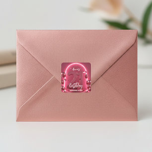 Modern Glamour 21st Birthday Neon Arch & Balloons Square Sticker