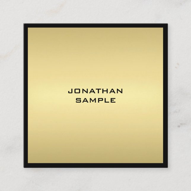 Modern Glamour Elegant Black Gold Luxe Attractive Square Business Card (Front)