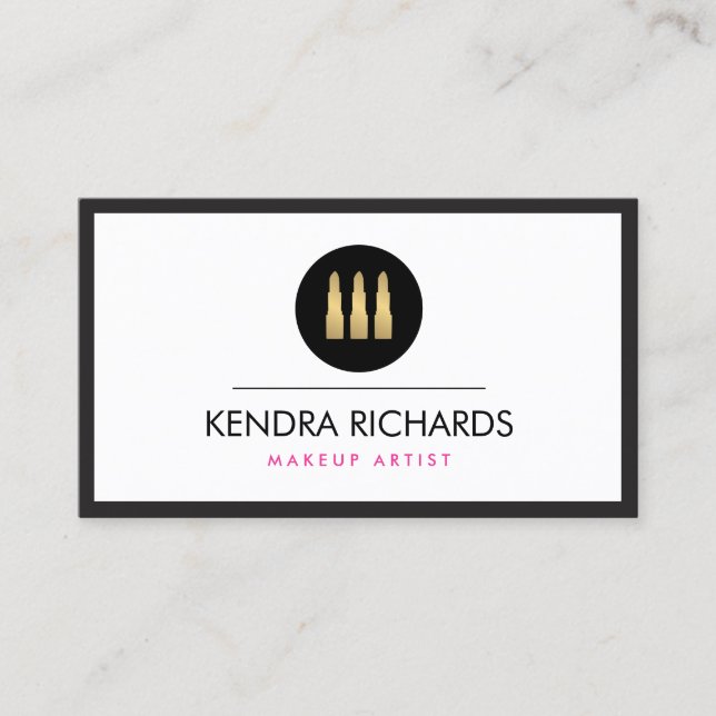 Modern Glamour Lipstick Trio Makeup Artist Business Card (Front)