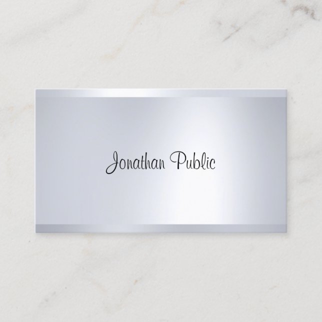 Modern Glamour Silver Look Elegant Sleek Plain Top Business Card (Front)