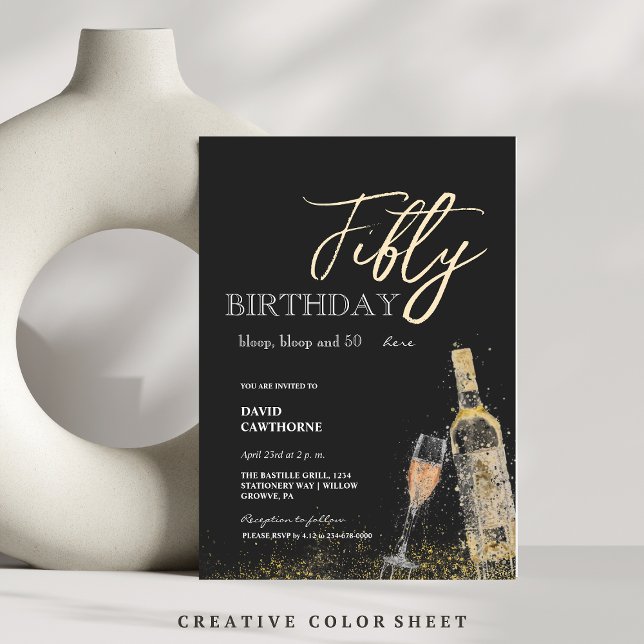 Modern Glamourous  Black 50th Birthday Party Invitation (Creator Uploaded)