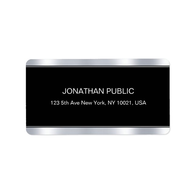Modern Glamourous Black Silver Template Elegant Label (Front)