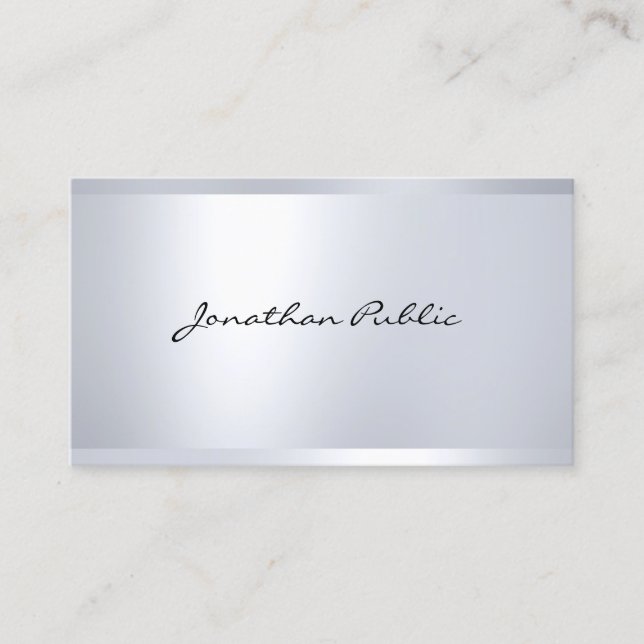 Modern Glamourous Silver Look Elegant Simple Plain Business Card (Front)