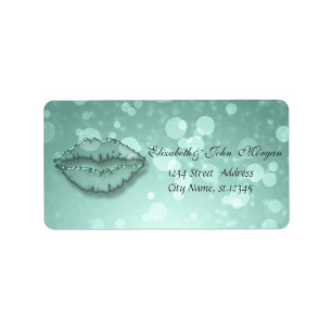 Modern Glamourous  Stylish Mint Greenl,Bokeh,Lips Label