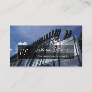 Modern glass facade office building monogram busin business card