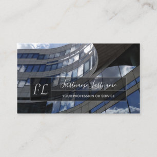 Modern glass facade office building monogram busin business card