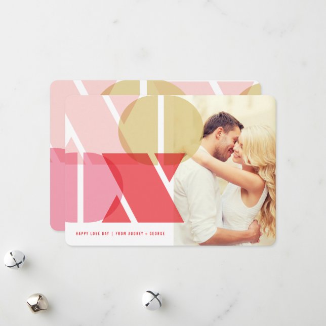 Modern Glass Pink XOXO Valentine's Day Photo Card (Front/Back In Situ)