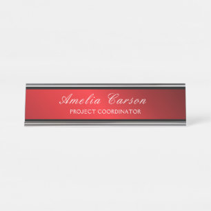 Modern Glassy Red & Black- Add Logo, Name, Title Desk Name Plate