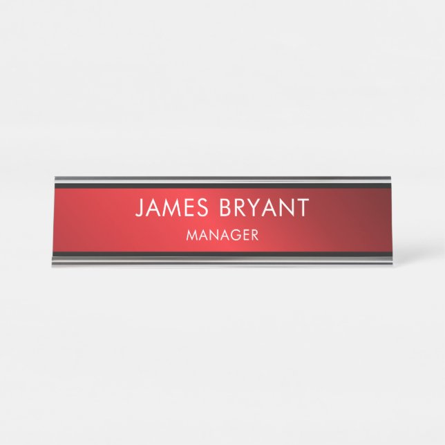 Modern Glassy Red & Black- Add Logo, Name, Title Desk Name Plate (Front)
