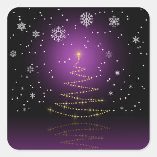 Modern Gleamy Christmas Tree Square Sticker