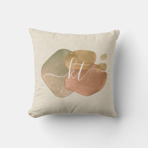 Modern Glitter Abstract Shapes Script Monogram  Cushion
