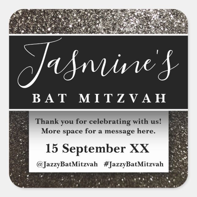 Modern Glitter Birthday Party Favours Thank You Square Sticker (Front)