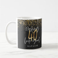 Modern glitter black and gold 40th birthday