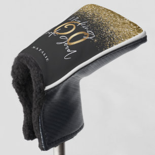 Modern glitter black and gold 60th birthday golf head cover
