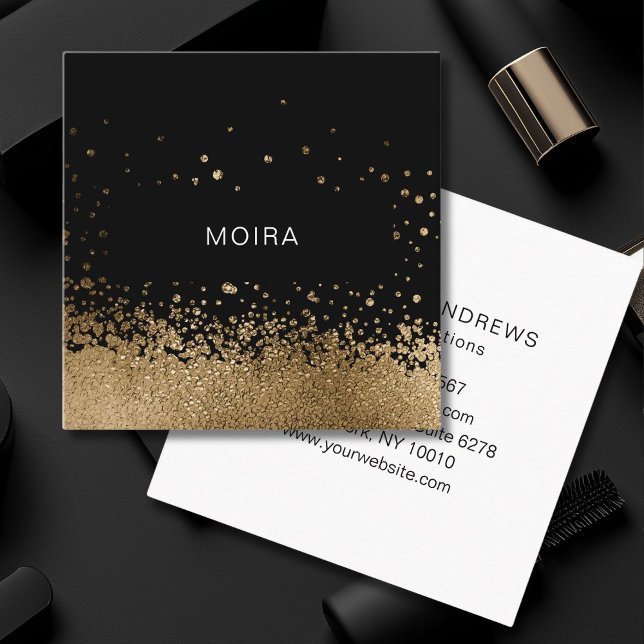 Modern Glitter Black & Gold  Square Business Card (Creator Uploaded)
