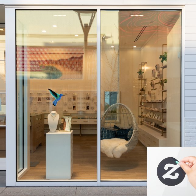 Modern glitter blue hummingbird (Store Window)