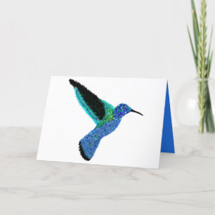 Modern glitter blue hummingbird holiday card