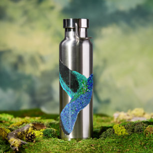 Modern glitter blue hummingbird water bottle
