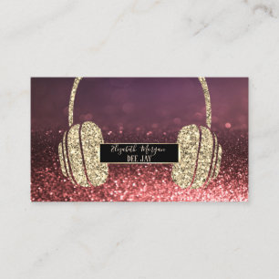 Modern Glitter Bokeh, Glitter Headphone DJ Business Card