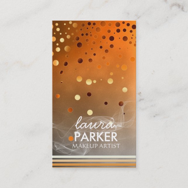 Modern Glitter Bokeh Makeup Artist Orange Business Card (Front)