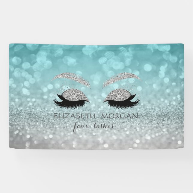Modern Glitter Bokeh, Silver Glitter Faux Lashes Banner (Horizontal)
