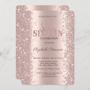Modern Glitter Confetti Rose Gold  Sweet 16 Invitation