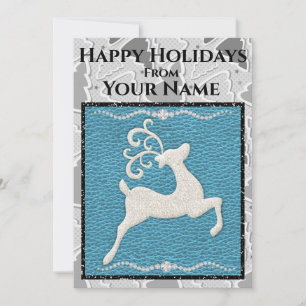 Modern Glitter Deer Blue, Grey & Black Flat Card