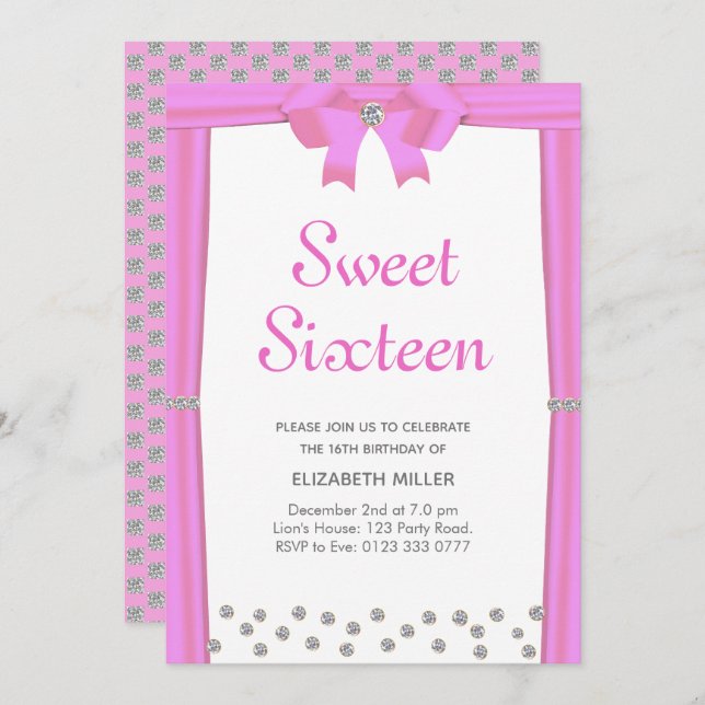 Modern Glitter Diamonds Sweet Sixteen Invitation (Front/Back)