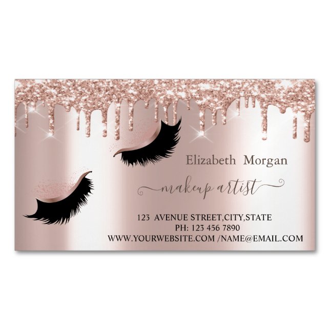 Modern Glitter Drips Faux Lashes,Makeup Artist Magnetic Business Card (Front)