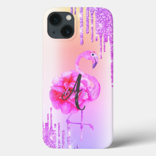 Modern Glitter Drips,Ombre,Monogram,Flamingo iPhone 13 Case