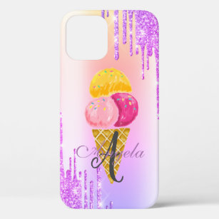 Modern Glitter Drips,Ombre,Monogram Ice Cream iPhone 12 Case