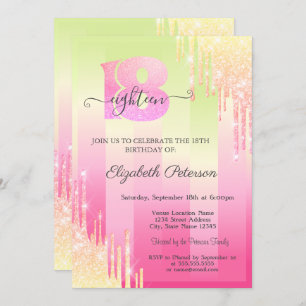 Modern Glitter Drips Ombre Stripes 18th Birthday  Invitation