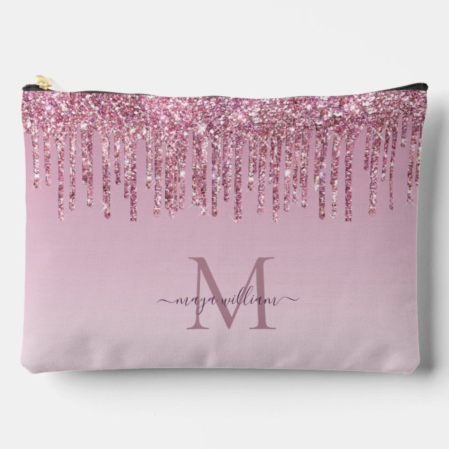 Modern Glitter Drips Personalised Monogram Name  Accessory Pouch (Front)